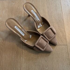 Manolo Blahnik Brown Mules with Buckle Detail